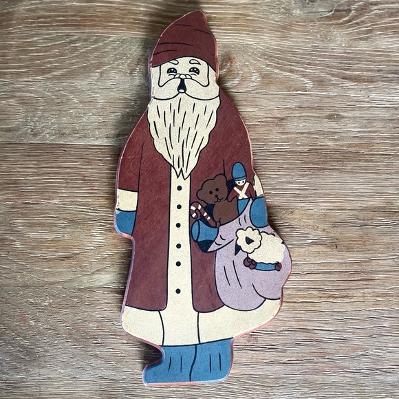 Vintage Christmas Santa Wood Wall Hanging Hand Painted - Picture 1 of 6